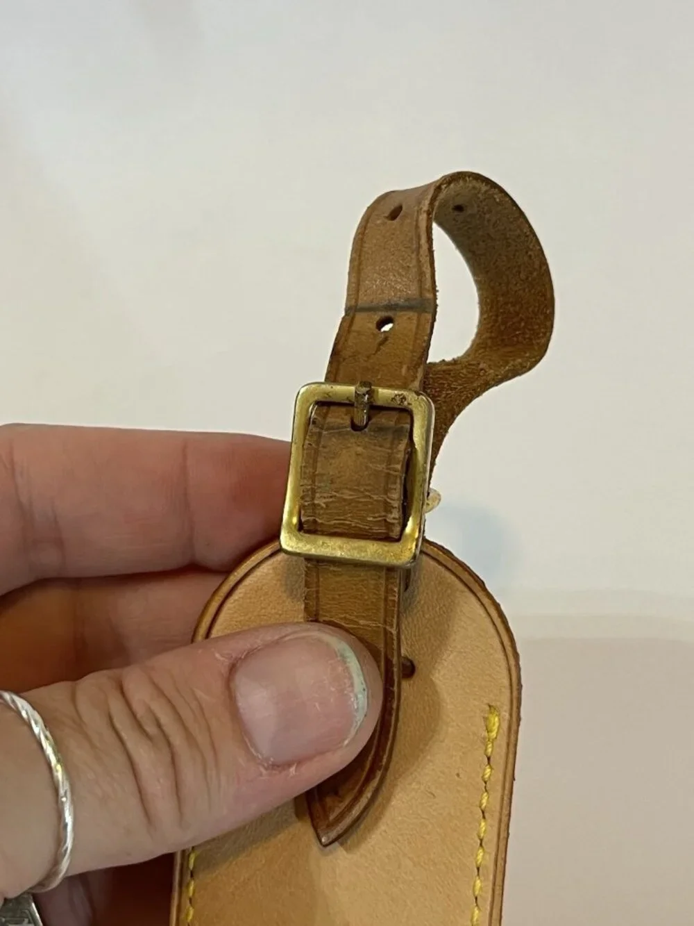 Authentic Louis Vuitton Vachetta Leather Luggage Tag Brass Buckle *Initials KM*